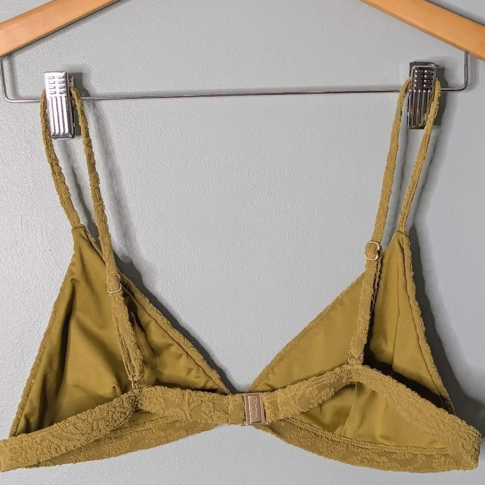 Free People Rhythm Paisley Bralette  Mustard Yellow Chenille Bikini Top Size 36B